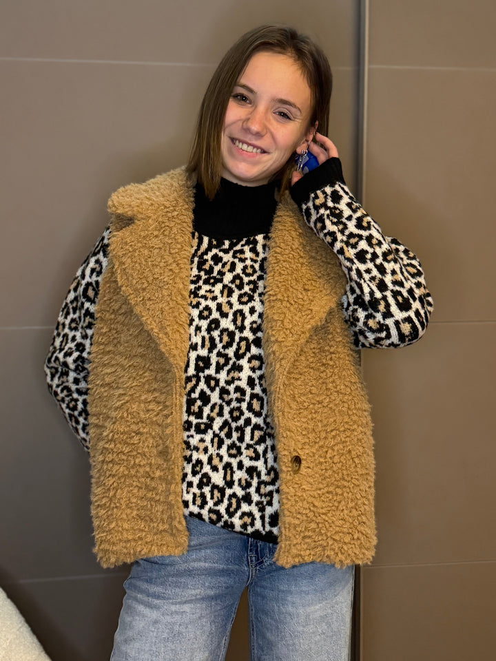 🧥✨ Gilet sans manches bouclette “ROCK” femme (beige • camel • chocolat)